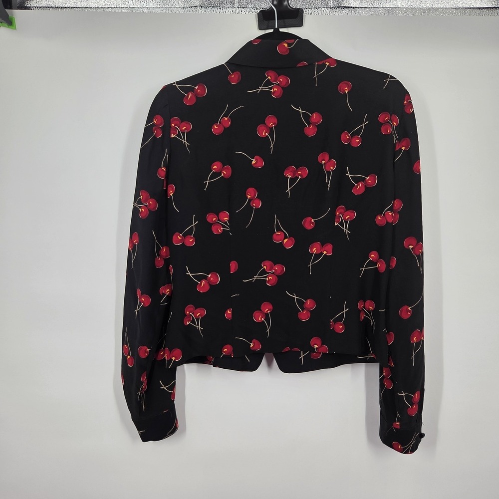 VTG Dana Buchman Womens Blouse Shirt Sz 4 Black Red Cherries Silk LS Retro - Picture 4 of 5